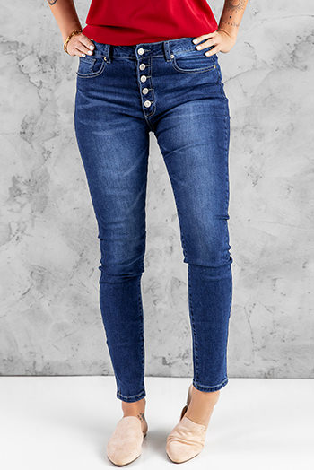 Blue High Rise Skinny Button Fly Jeans