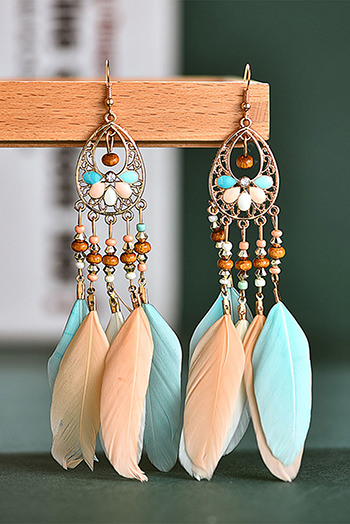 Multicolor Bohemian Hollow Out Feather Tassel Earrings