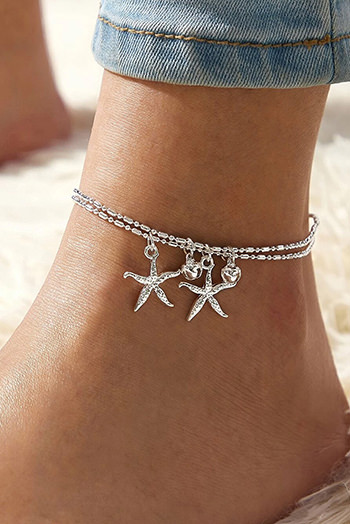 Silver Starfish Bell Dual-Layered Anklet