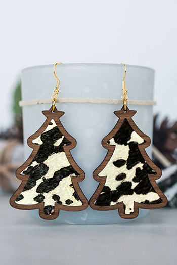 Black Cow Spots Christmas Tree Dangle Earrings