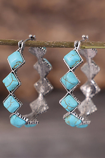 Green Square Turquoise Gem Earrings