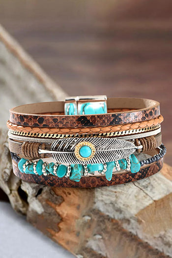 Brown Vintage Turquoise Multi-layer Leather Bracelet