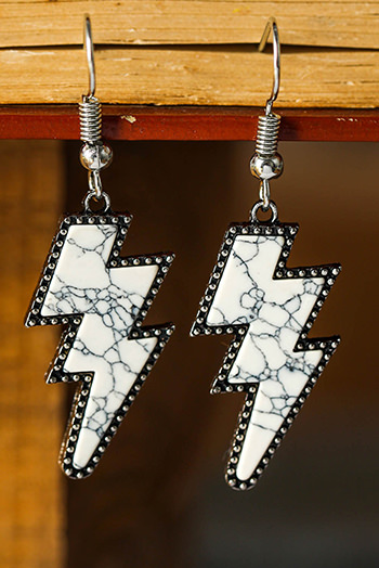 White Marble Texture Retro Lightning Bolt Earrings