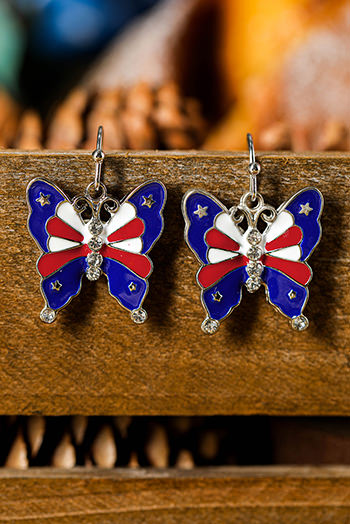 Dark Blue Stars and Stripes Print Butterfly Shape Hook Earrings