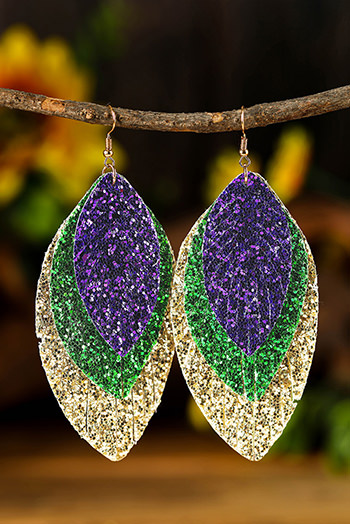 Purple Mardi Gras Sequin Layered Earrings