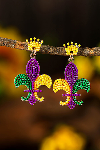 Purple Mardi Gras Beaded Earrings