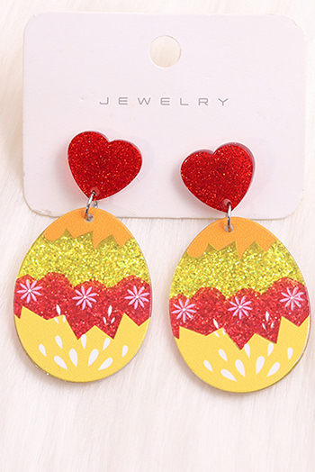 Yellow Cream Glitter Acrylic Easter Egg Heart Studded Earrings