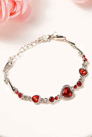 Fiery Red Heart-shape Gem Valentines Fashion Bracelet