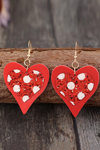 Fiery Red Leather Heart Pendant Valentines Day Earrings