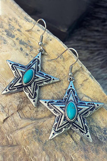 Green Turquoise Embellish Vintage Star Earrings