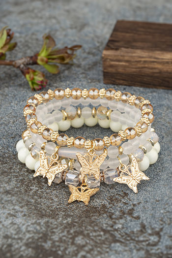 White Bohemian Butterfly Beaded 4Pcs Bracelet Set