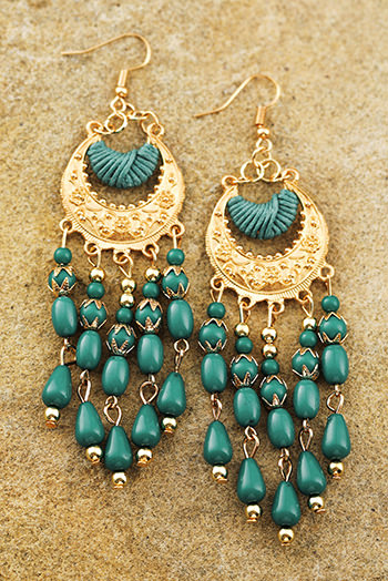 Light Blue Boho Beaded Tassel Alloy Charm Earrings