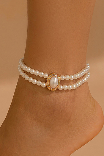 White Pearl/Turquoise Beaded Double Layered Anklet