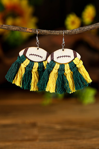 Green Rugby Shape Color Block Braided Tasseled Drop Earrings