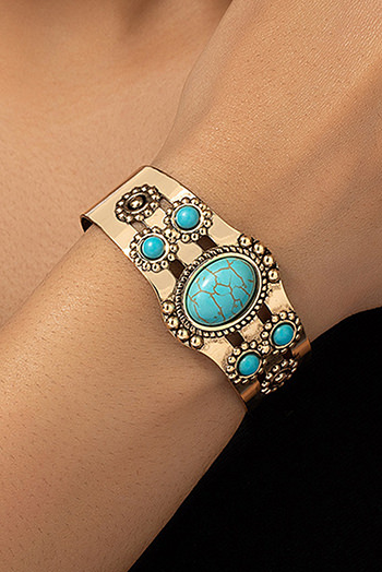 Gold Vintage Boho Turquoise Cuff Bracelet