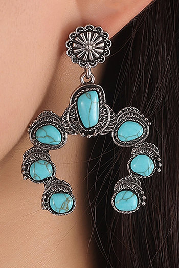 Bright Green Retro Western Turquoise Decor Drop Earring