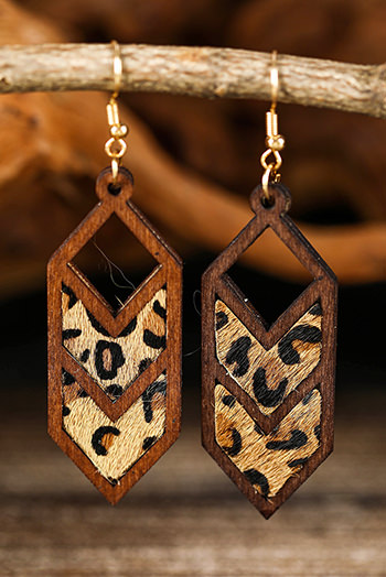 Chestnut Western Animal Print Insert Wooden Hollowed Earrings