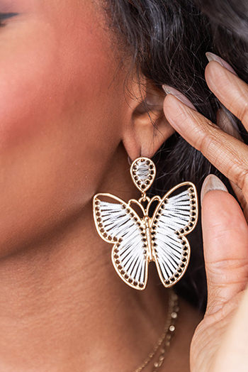 White Butterfly Woven Alloy Earrings