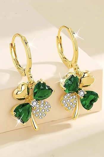 Gold Gorgeous Gem St. Patricks 4-leaf Clover Earrings