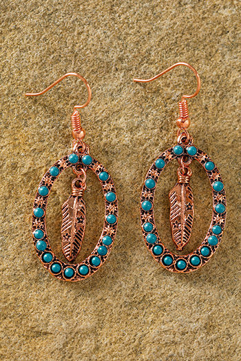 Light Blue Turquoise Decor Feather Cut Out Drop Earrings