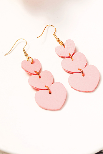 Apricot Pink Valentine Heart Shape Dangle Hook Earrings