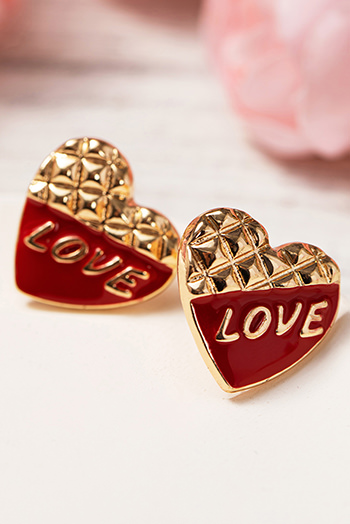 Racing Red LOVE Heart Shaped Color Block Stud Earrings