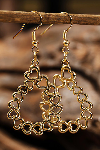 Gold Hollowed Heart Waterdrop Shape Valentine Earrings