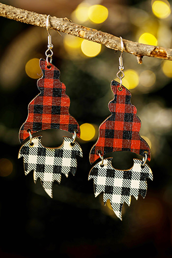 Fiery Red Plaid Print Christmas Dangle Earrings