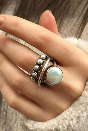 Silver Vintage Pearl Inlay Opening Ring