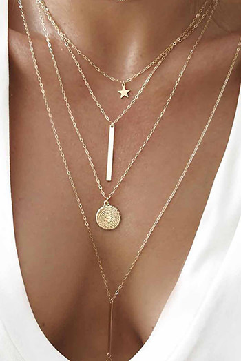 Gold Boho Multi-layered Star Pendant Necklace