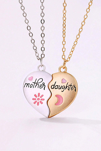 White 2pcs Mother and Daughter Magnetic Heart Necklace