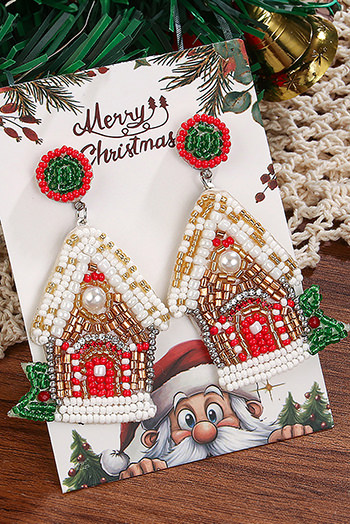 White Christmas Style House Beaded Stud Dangle Earrings