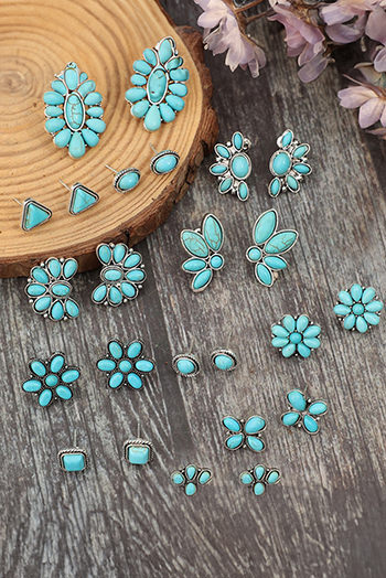 Turquoise Inlay Boho Stud Earrings Set