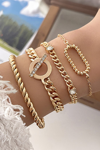 Gold Rhinestone Decor Twist Adjustable Chain Bracelets