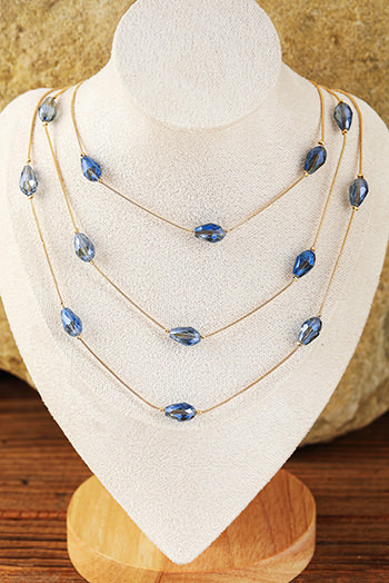 Dark Blue Artificial Crystal Metallic Multi Layered Necklace