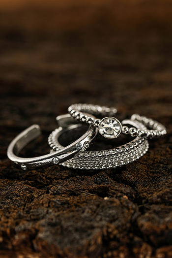 Silvery 3pcs Rhinestone Alloy Opening Ring Set