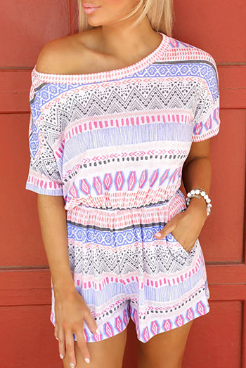 Multicolor Aztec Print Short Sleeve Romper