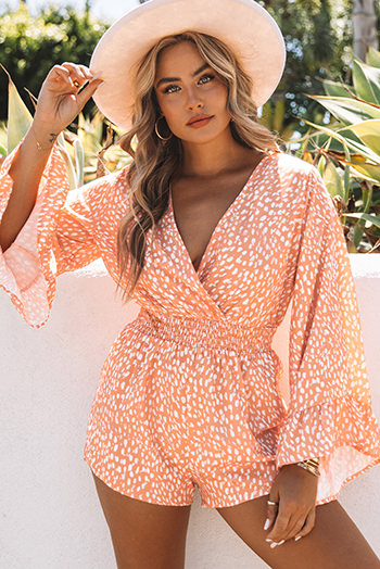 Orange Animal Spotted Print Romper