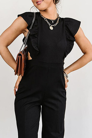 Black Cut Out Ruffle Sleeve High Waist Jumpsuit