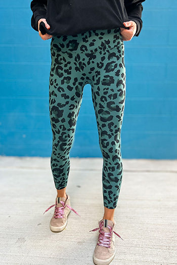 Green Classic Leopard Print Active Leggings