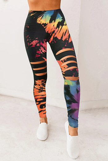 Multicolor Tie Dye Hollow Out Fitness Activewear Leggings