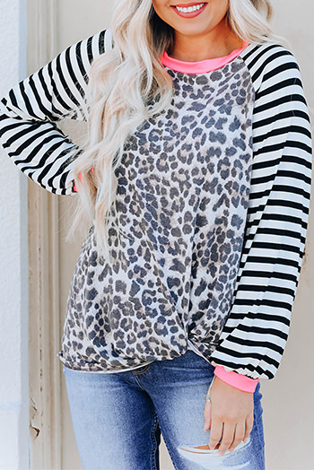 Leopard Stripe Twist Long Sleeve Top