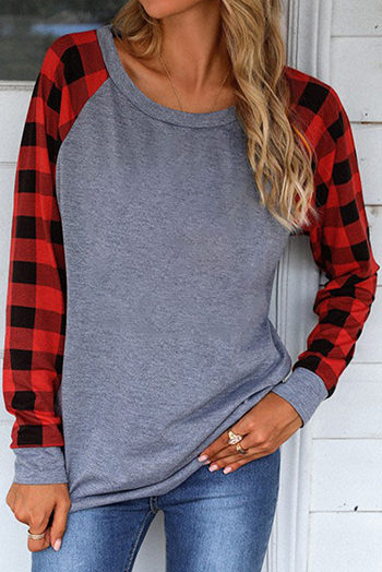 Red Plaid Raglan Long Sleeve Top