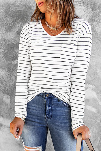 Striped V Neck Long Sleeve Top