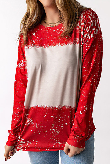 Red Retro Bleached Leopard Spot Pullover