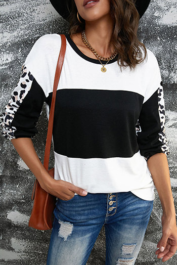 Leopard Print Colorblock Long Sleeve Top