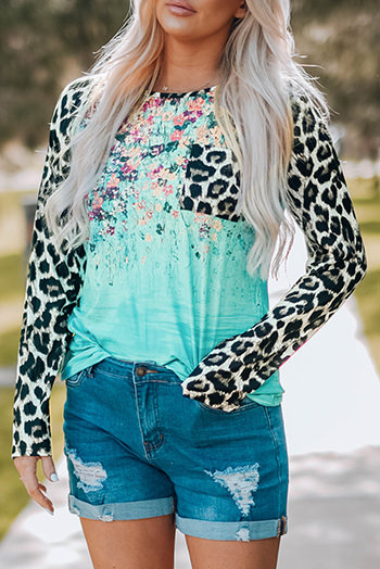 Leopard Tie Dye Splicing Long Sleeve Top