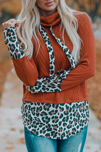 Leopard Patchwork Cowl Neck Knit Top