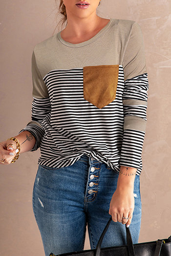 Khaki Pinstripe Patch Pocket Top