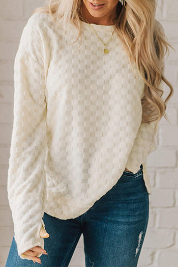 Beige Solid Textured Thumbhole Sleeve Top